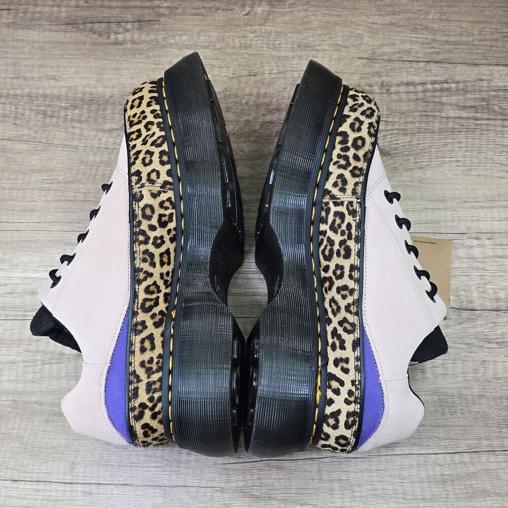 Dr. Martens Buzz 5-Eye Women's 10 Pink Leopard Print Black Suede Platform Shoes - Picture 6 of 9